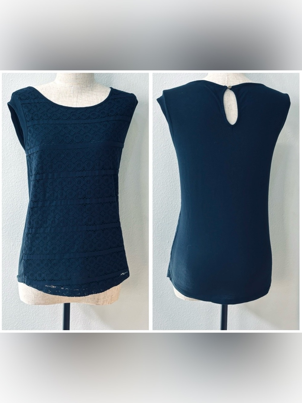 The Limited navy circular lace overlay sleeveless top EUC - size XS